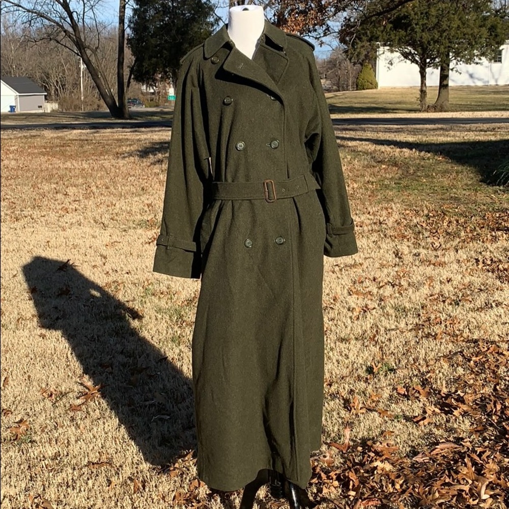 Vintage Burberrys wool alpaca military green coat.
